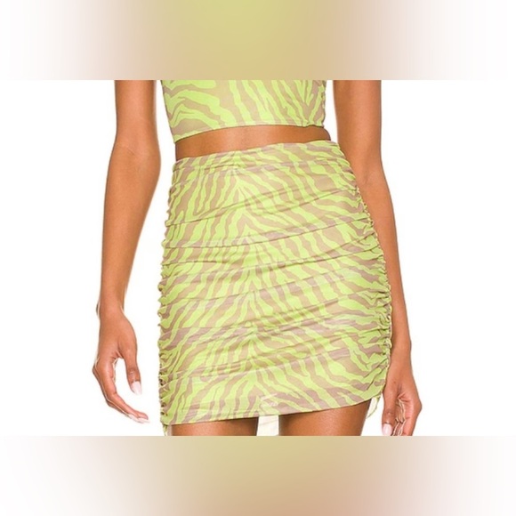 Superdown|REVOLVE Cierra Ruched Skirt in Animal/Zebra Print,Neon Green••Revolve - Picture 1 of 13